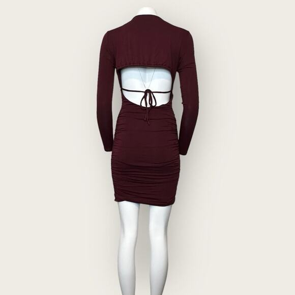 NWT | Naked Wardrobe | Ruched Long Sleeve Dress | Wine | Various Sizes - Picture 3 of 13